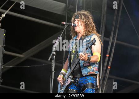 28. Juni 2024: Spyder tritt mit Steel Panther beim Hellfest Open Air Festival in Clisson auf Stockfoto