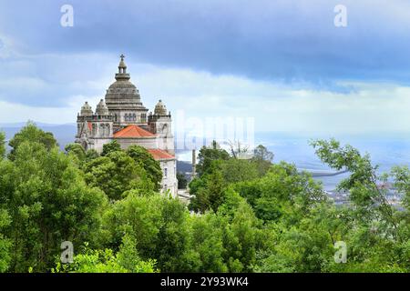 Blick auf das Heiligtum des Heiligen Herzens Jesu, die Kirche Santa Lucia, Viana do Castelo, Minho, Portugal, Europa Stockfoto