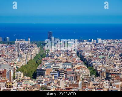 Stadtansicht vom Park Güell, Barcelona, Katalonien, Spanien, Europa Stockfoto