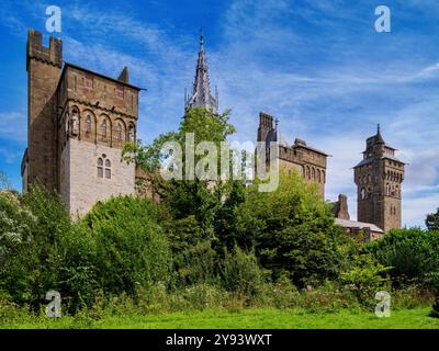 Cardiff Castle von Bute Park aus gesehen, Cardiff, Wales, Großbritannien, Europa Stockfoto