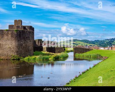 Caerphilly Castle and Moat, Caerphilly, Gwent, Wales, Vereinigtes Königreich, Europa Stockfoto