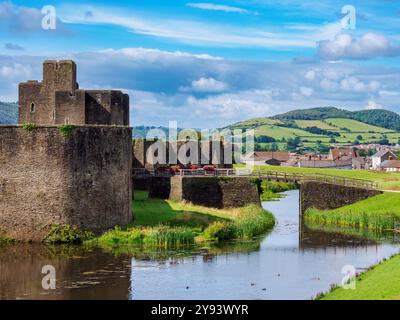 Caerphilly Castle and Moat, Caerphilly, Gwent, Wales, Vereinigtes Königreich, Europa Stockfoto