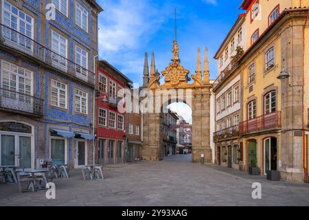 Arco da Porta Nova, Braga, Minho, Portugal, Europa Stockfoto