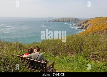 Küste entlang der Grand Greve Bay bei La Coupee, Sark Island, Bailiwick of Guernsey, British Crown Dependency, English Channel, Europa Stockfoto