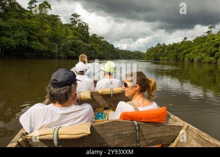 Bootsfahrt auf dem Fluss Kourou, Französisch-Guayana, Überseedepartement und Region von Frankreich, Französisch-Guayana, Südamerika Stockfoto