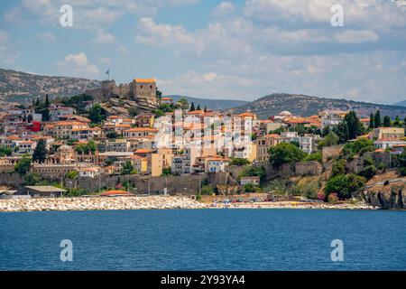 Blick auf Kavala von der Fähre, Dimos Kavalas, Ostmakedonien und Thrakien, Golf von Thasos, Golf von Kavala, Thrakische See, Griechenland, Europa Stockfoto