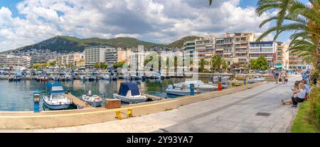 Blick auf die Boote in Kavala Dock, Kavala, Dimos Kavalas, Ostmakedonien und Thrakien, Golf von Thasos, Golf von Kavala, Thrakische See, Griechenland, Europa Stockfoto