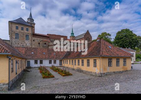 Blick auf die Festung Akershus von Michael von Sundts Plass, Oslo, Norwegen, Skandinavien, Europa Stockfoto