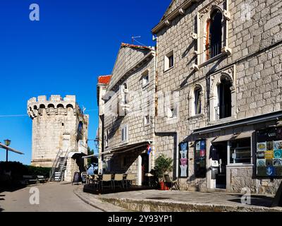 Zakrejan-Turm in der Altstadt, Korcula-Stadt, Kroatien, Europa Stockfoto