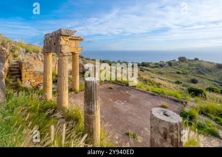 Das sogenannte Gymnasium, Archäologisches Gebiet von Solunto, Sizilien, Italien, Mittelmeer, Europa Stockfoto