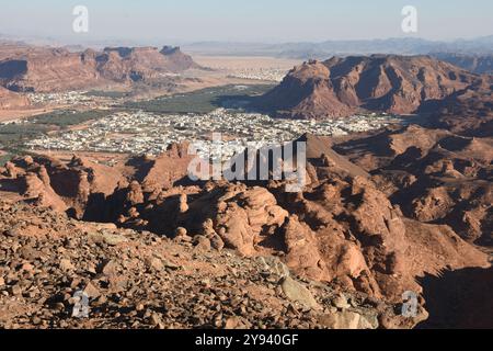 Al Ula, aus der Sicht von Harrate, Nordwesten Saudi-Arabiens, Naher Osten Stockfoto