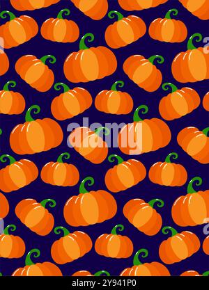 Nahtloses Zeichentrickmuster in Orange. Herbst, Halloween Herbst Hintergrund, Tapete. Kürbisvektorillustration für Textil, Papierdesign. Stock Vektor