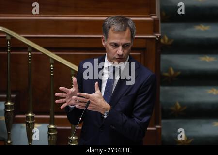 Brüssel, Belgien Oktober 2024. Der scheidende Premierminister Alexander de Croo wurde am Dienstag, den 08. Oktober 2024, während einer Plenartagung des Plenums im Bundesparlament in Brüssel dargestellt. BELGA FOTO NICOLAS MAETERLINCK Credit: Belga News Agency/Alamy Live News Stockfoto