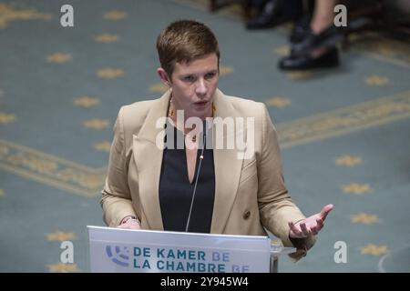 Brüssel, Belgien Oktober 2024. Catherine Delcourt, Bild auf einer Plenartagung des Plenums im Bundesparlament in Brüssel am Dienstag, den 08. Oktober 2024. BELGA FOTO NICOLAS MAETERLINCK Credit: Belga News Agency/Alamy Live News Stockfoto