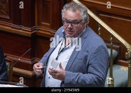 Brüssel, Belgien Oktober 2024. Groens Matti Vandemaele, das während einer Plenartagung der Kammer im Bundesparlament in Brüssel am Dienstag, den 08. Oktober 2024, dargestellt wurde. BELGA FOTO NICOLAS MAETERLINCK Credit: Belga News Agency/Alamy Live News Stockfoto