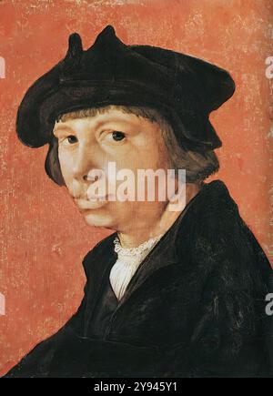 LUCAS van Leyden (* 1494, Leiden, d. 1533, Leiden) Selbstporträt 1509 Öl auf Eiche, 29 x 22 cm Herzog Anton Ulrich-Museum, Braunschweig Lucas soll mit 15 Jahren sehr früh gewesen sein. Er verbrachte die meiste Zeit in Leyden. Er starb recht jung und glaubte, dass er von seinen Rivalen auf dem Laufenden war, die er durch die Arbeit im Bett meidete. Es gibt nur wenige Gemälde, aber seine Holzschnitte waren groß genug, um darauf hinzuweisen, dass er ein beschäftigter, aber nicht produktiver Künstler war. --- Schlüsselwörter: ----------------- Autor: LUCAS van Leyden Titel: Selbstporträt Tim Stockfoto