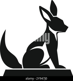 Fennec Fuchs sitzt seitlich mit Logo und Silhouette Stock Vektor