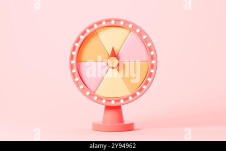 Cartoon Spinning Fortune Wheel, Fortune Spinning Wheel für Werbeveranstaltungen, 3D Rendering. 3D-Abbildung. Stockfoto