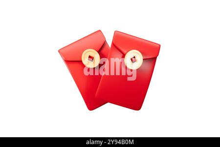 Roter Umschlag, Objekt des chinesischen Frühlingsfestes, das das Mondneujahr feiert, Happy Chinese New Year, 3D-Rendering. 3D-Abbildung. Stockfoto