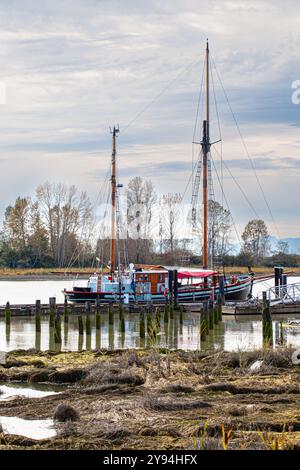 Segel Ketch legte an der Britannia Shipyard in Steveston British Columbia kanada an Stockfoto