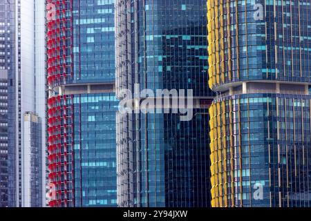 Sydney, Australien - 9. Februar 2023: Details zu den International Towers of Barangaroo in Darling Harbour. Kohlenstoffneutrale Gebäude, die 2016 fertiggestellt wurden Stockfoto