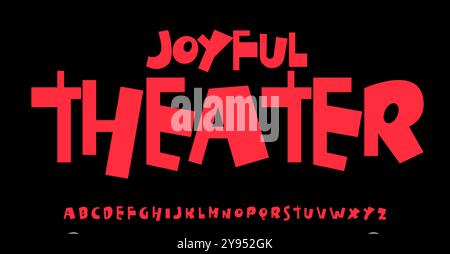 Verspieltes fröhliches Alphabet, grobe, ungleichmäßige Buchstaben, lustige Zeichentrickschrift für fröhliche Typografie, skurrile Titel, Kinderlogos, skurrile Energie Stock Vektor