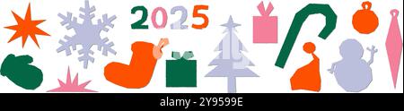 Zerrissenes Papier ausgeschnitten Weihnachten Elemente Set Vektor Illustration Stock Vektor