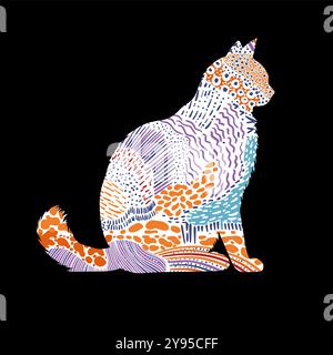 Ein farbenfrohes Porträt einer Hauskatze aus einfachen geometrischen Flickenteppichformen. Stock Vektor