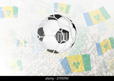 Die Nationalmannschaft von Saint Vincent und den Grenadinen erzielte ein Tor. Ball im Tornetz, während Fußballfans den Saint Vincent und t schwenken Stock Vektor