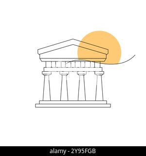 Symbol des griechischen Theaters mit Säulenvektor. Römisches Amphitheater. Pantheon-Symbol. Ein altes Gebäude auf einem Sockel mit Säulen in den griechischen und römischen Sprachen Stock Vektor
