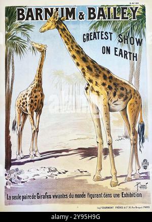 Barnum & Bailey - größte Show der Welt - nur mit Live Giraffen. Vintage Circus Poster, ca. 1900er Jahre Stockfoto