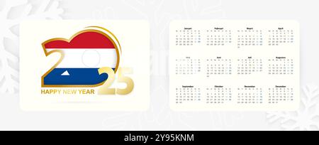 Horizontaler Taschenkalender 2025 in niederländischer Sprache. Neujahrssymbol 2025 mit Flagge der Niederlande. Vektorkalender. Stock Vektor