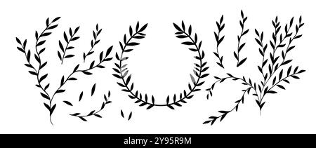 Lorbeerkranz des Siegers. Mit Verzweigungen festgelegt. Handgezeichnet. Nicht AI, Vektorillustration Stock Vektor