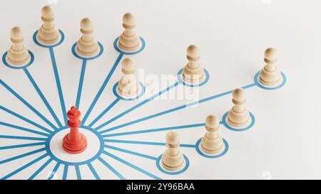 Mann, der neue Geschäftsbeziehungen herstellt und ein professionelles oder soziales Netzwerk erweitert zusammengesetztes Bild zwischen einer 3D-Illustration und einer 3D-Fotografie Stockfoto