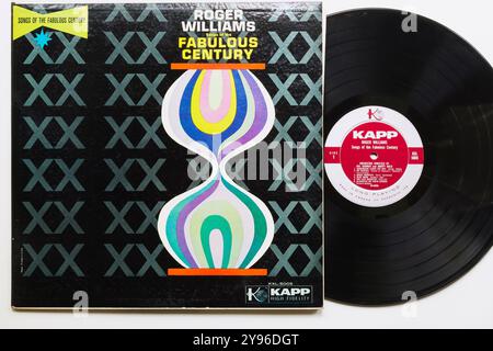 Roger Williams Songs of the Fabulous Century 33 1/3 rpm Langspielalbum Cover und Vinyl-Aufnahmen. Stockfoto