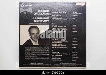 Roger Williams Songs of the Fabulous Century 33 1/3 RPM Long Play Album Rückcover. Stockfoto