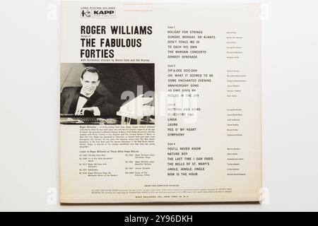 Roger Williams Songs of the Fabulous Forties 33 1/3 rpm Long Play Album Rückcover. Stockfoto