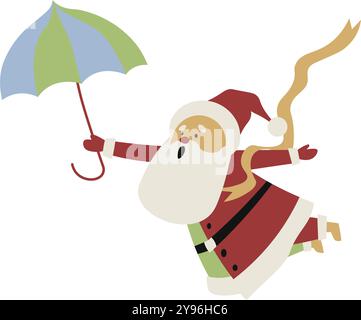 Illustration Des Weihnachtsmanns Mit Grünem Regenschirm Stock Vektor