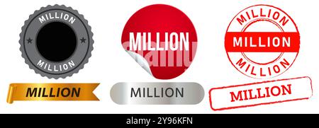 Million Emblem Bunte Abzeichen Band Grunge Stempel Wasserzeichen Geld Zuschauer kommerzielle Verwendung Aufkleber Design Set Symbol bunt Stock Vektor