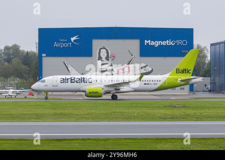 Air Baltic Airbus a220 am Flughafen Tallinn Stockfoto