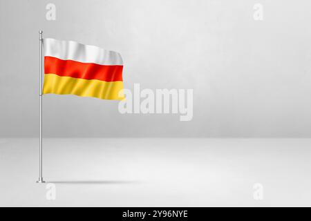 Südossetien Flagge, 3D-Illustration, isoliert auf weißem Betonmauerhintergrund Stockfoto