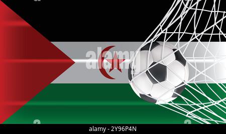 Fußball oder Fußball im Goal Net isoliert auf der Saharaui Arabische Demokratische Republik Westsahara Schattierte Flagge, Sportzubehör Ausrüstung Stock Vektor