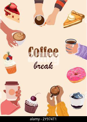Buntes Kaffee Vektor-Kunstposter, Karte, Party Stock Vektor