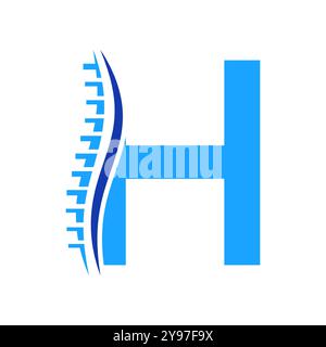 Logo für die Wirbelsäulendiagnostik auf der Vektorvorlage des Buchstaben H. Orthopädisches Symbol Stock Vektor