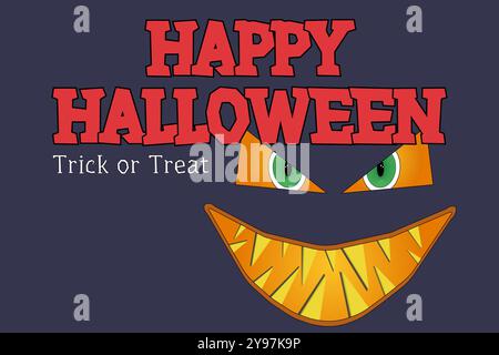 Ein unheimliches Halloween-Design mit einem unheimlichen Grinsen und leuchtenden Augen, perfekt für gruselige Einladungen, Poster und vieles mehr. Stock Vektor