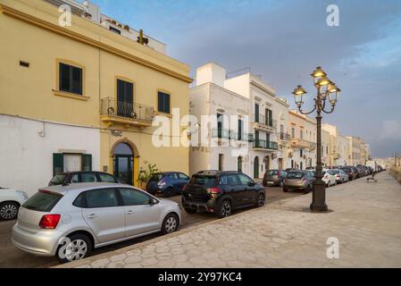 Das letzte Licht beleuchtet das historische Zentrum der antiken Stadt Gallipoli, Halbinsel Salento, Provinz Lecce, Apulien, Italien Stockfoto