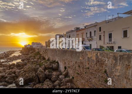 Das letzte Licht beleuchtet das historische Zentrum der antiken Stadt Gallipoli, Halbinsel Salento, Provinz Lecce, Apulien, Italien Stockfoto