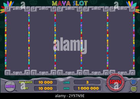 Casino Spielautomat-UI-Design, mobiles Glücksspiel-App-Konzept für das aztekische Casino-Spiel. Die Stone Game-Benutzeroberfläche mit grundlegenden Tasten Stock Vektor