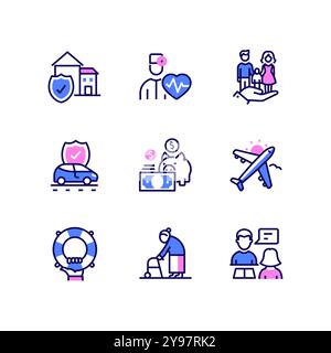 Versicherungsdienstleistungen – Symbole im Liniendesign Stock Vektor