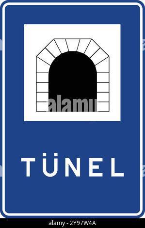 Tunnel, Straßenschilder in der Türkei. Standard-Verkehrsschilder auf türkischen Autobahnen. (Türkisch: Karayollari Standard trafik isaret levhalari, Bilgi isaretleri) Stock Vektor